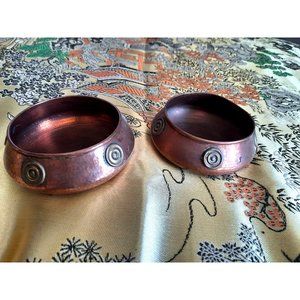 Vintage Middle Eastern Hand Hand Hammered Copper Vessel Pots Pair Set